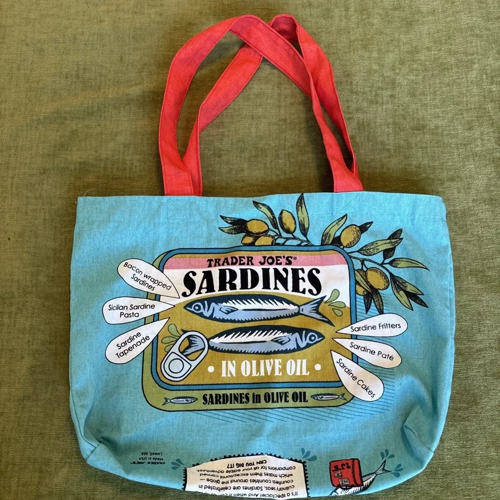 Trader Joe's Reusable Fabric Tote Bag SARDINES Market Shopping Retired from 2023